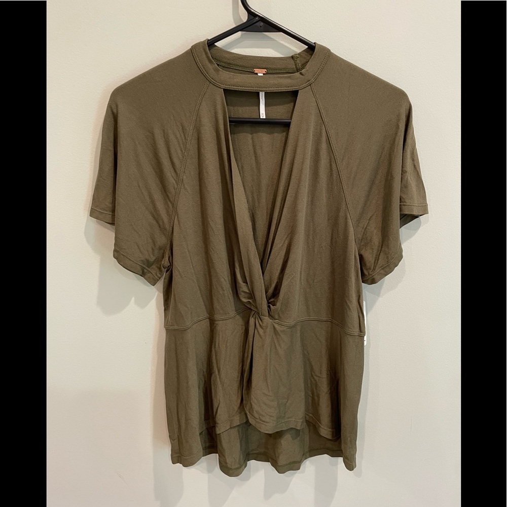 NWT free people olive green keyhole blouse size medium